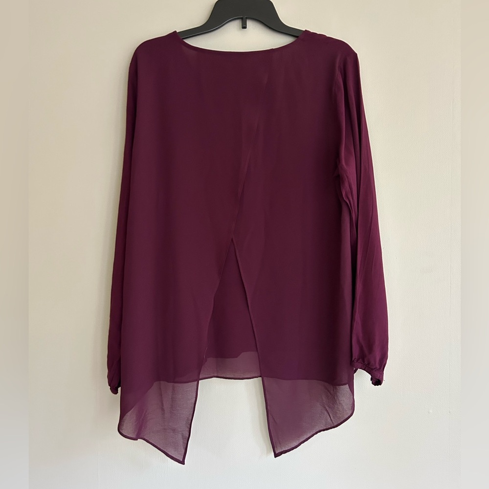 ARIAT Poet Top Burgundy Floral Embroidery Sheer Overlay Blouse Tunic Boho Size L - Picture 10 of 16